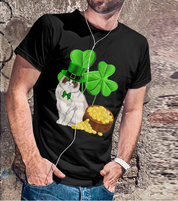 Himalayan Cat St Patricks Day Leprechaun Shamrocks And Gold Coins T-Shirt