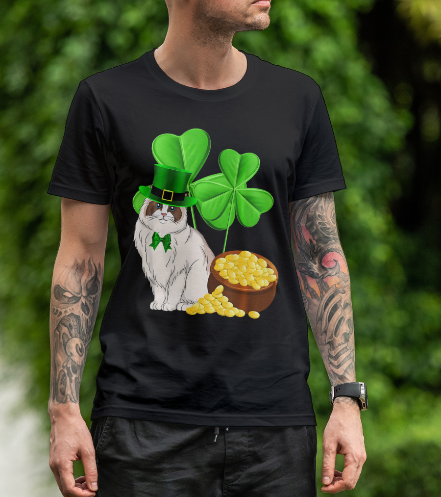 Himalayan Cat St Patricks Day Leprechaun Shamrocks And Gold Coins T-Shirt