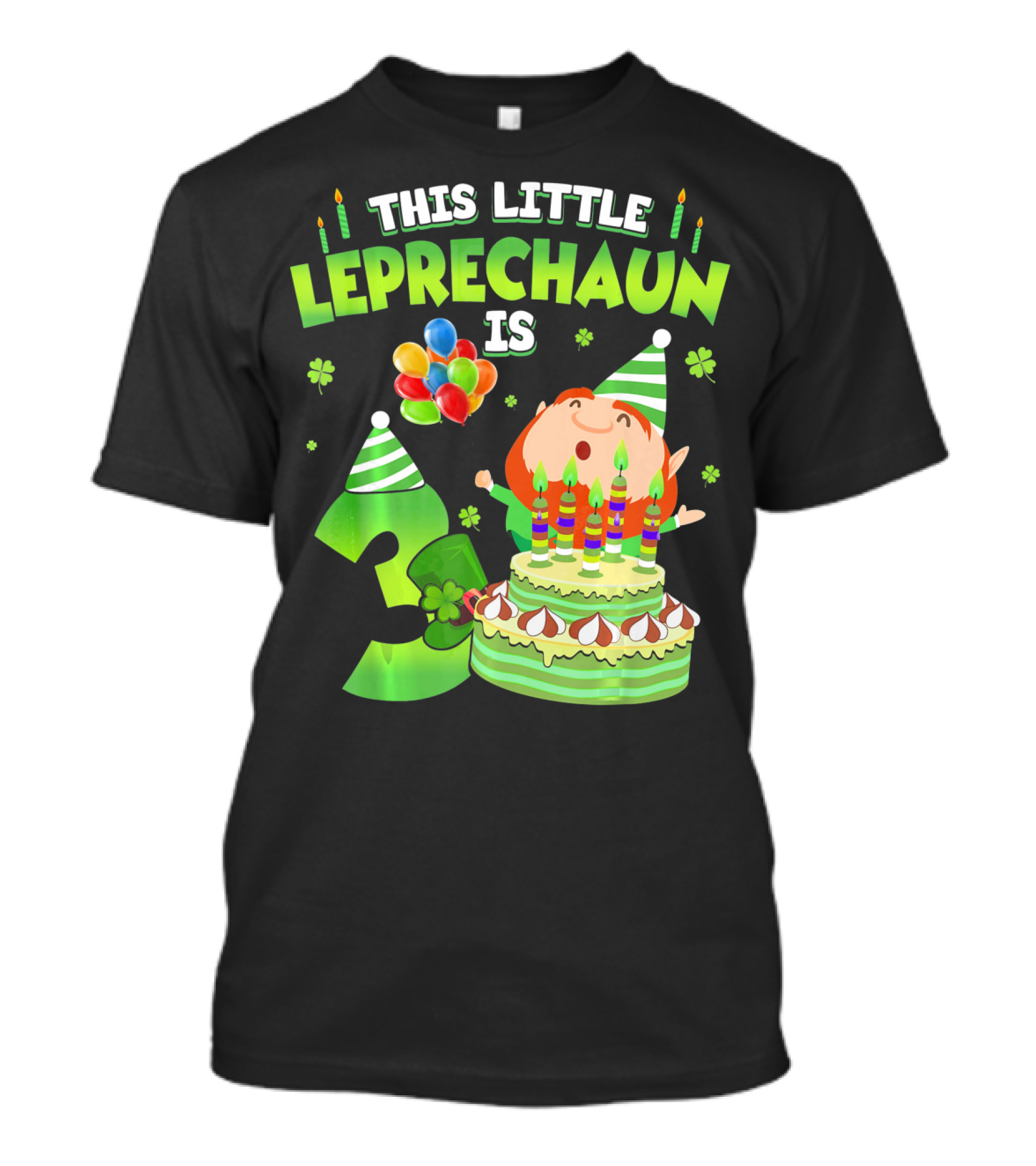 This Little Leprechaun Is 3 Birthday Celebration With Cake And Balloons T-Shirt
