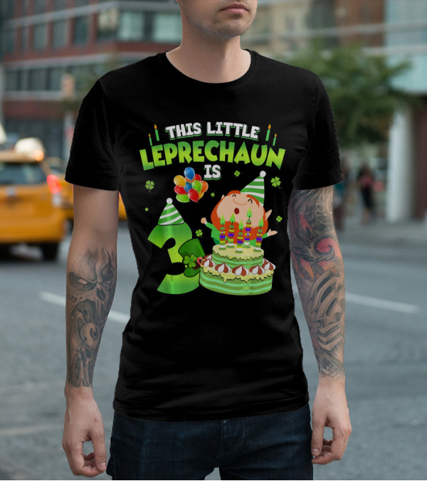 This Little Leprechaun Is 3 Birthday Celebration With Cake And Balloons T-Shirt