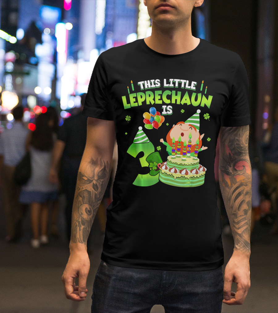 This Little Leprechaun Is 3 Birthday Celebration With Cake And Balloons T-Shirt