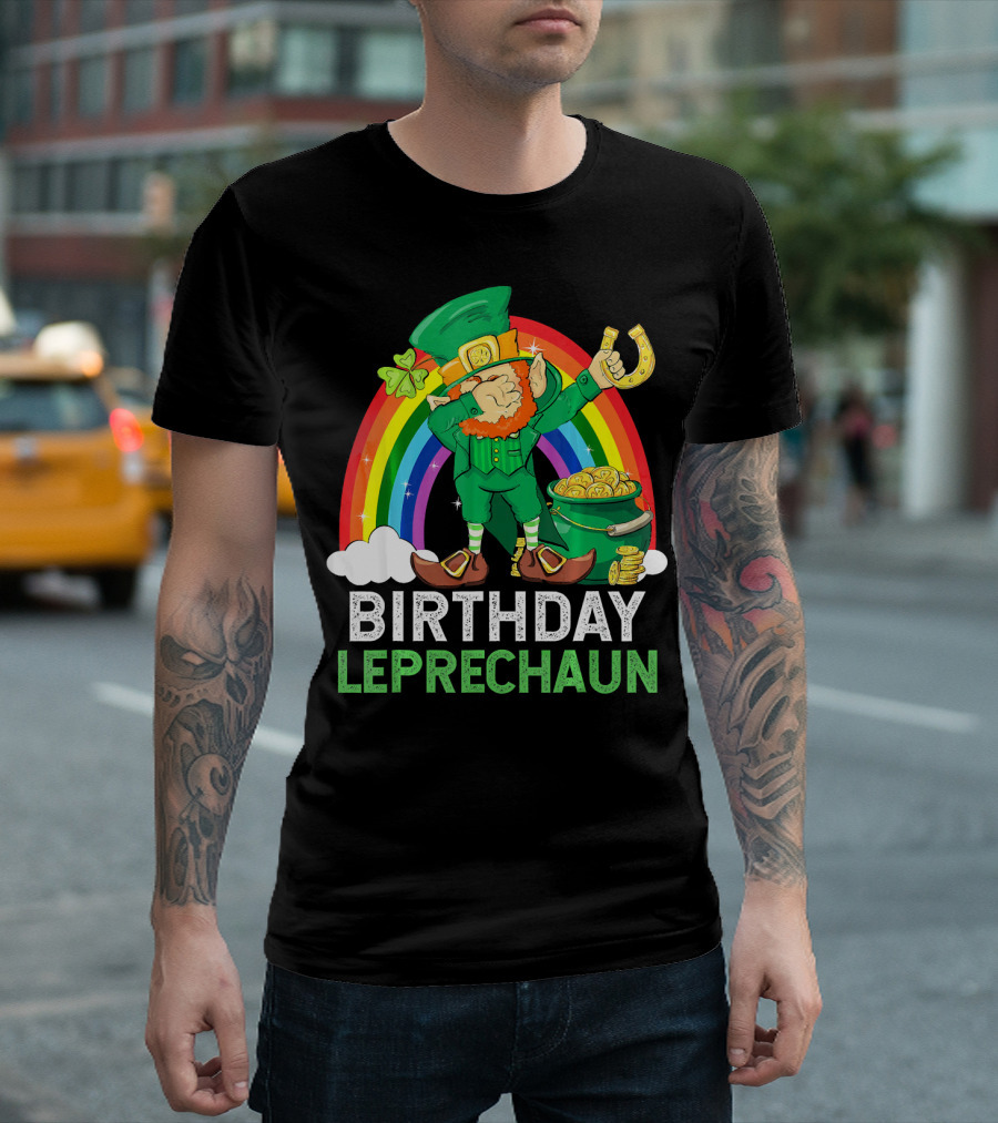 Birthday Leprechaun Dabbing Rainbow Pot of Gold T-Shirt