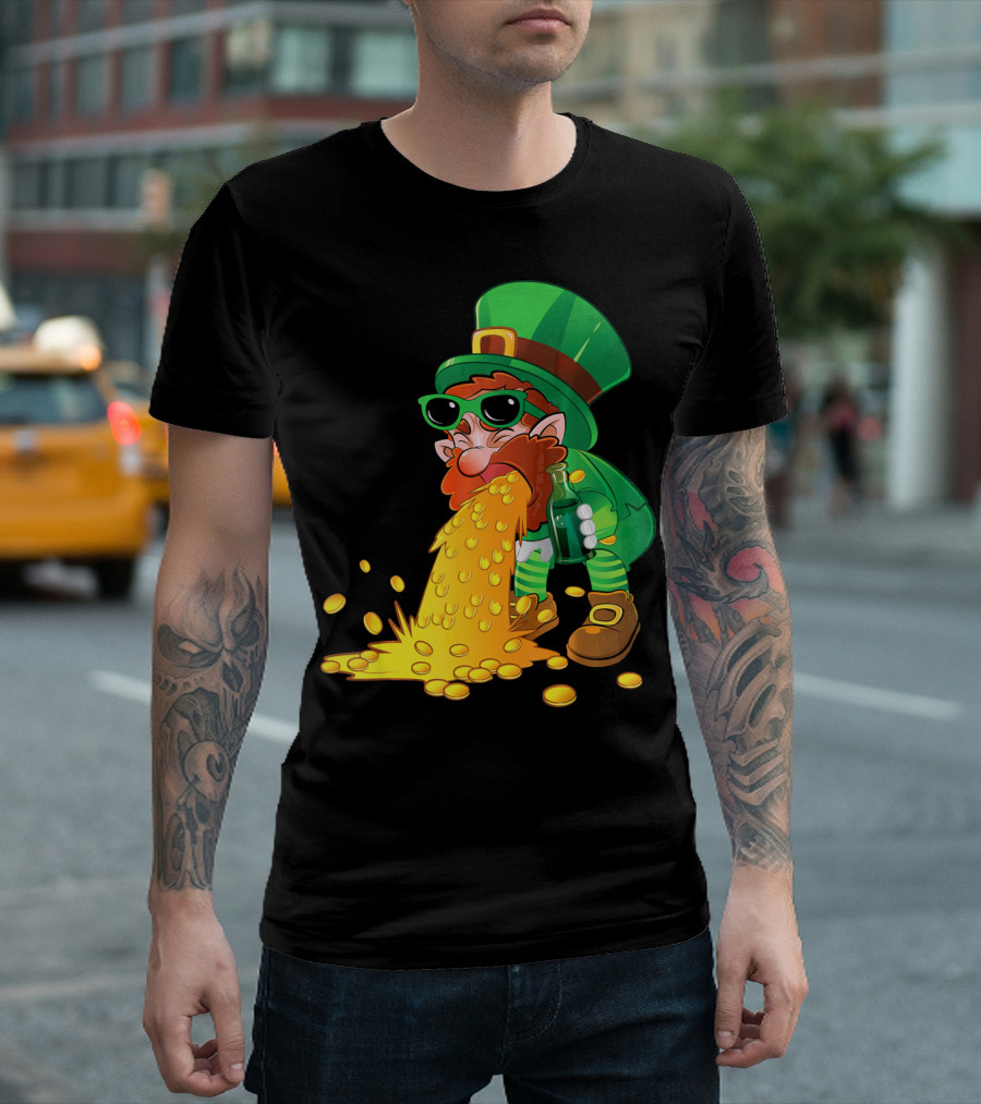 Puking Leprechaun St Patrick's Day Humor With Gold Coins T-Shirt