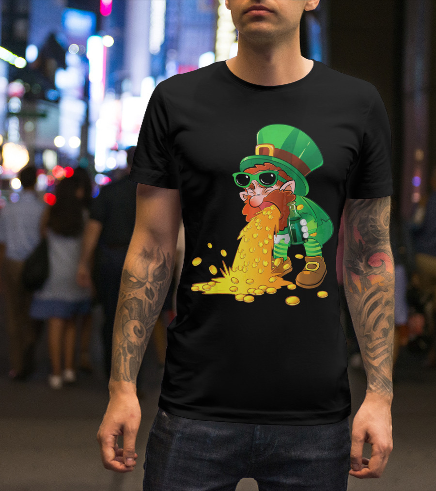 Puking Leprechaun St Patrick's Day Humor With Gold Coins T-Shirt