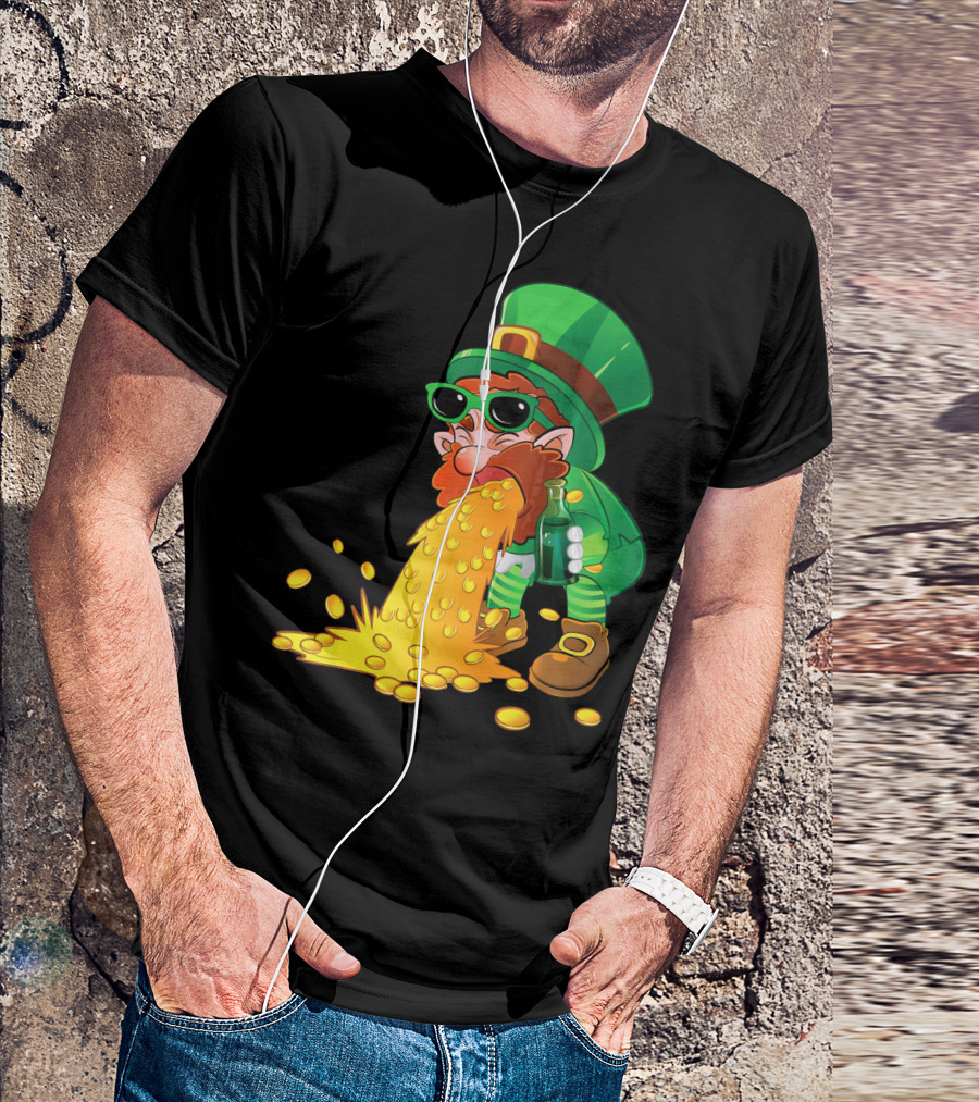 Puking Leprechaun St Patrick's Day Humor With Gold Coins T-Shirt