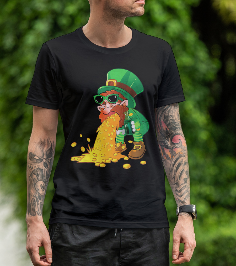 Puking Leprechaun St Patrick's Day Humor With Gold Coins T-Shirt