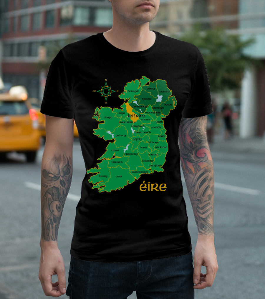 Leitrim Ireland County Map Éire Compass T-Shirt