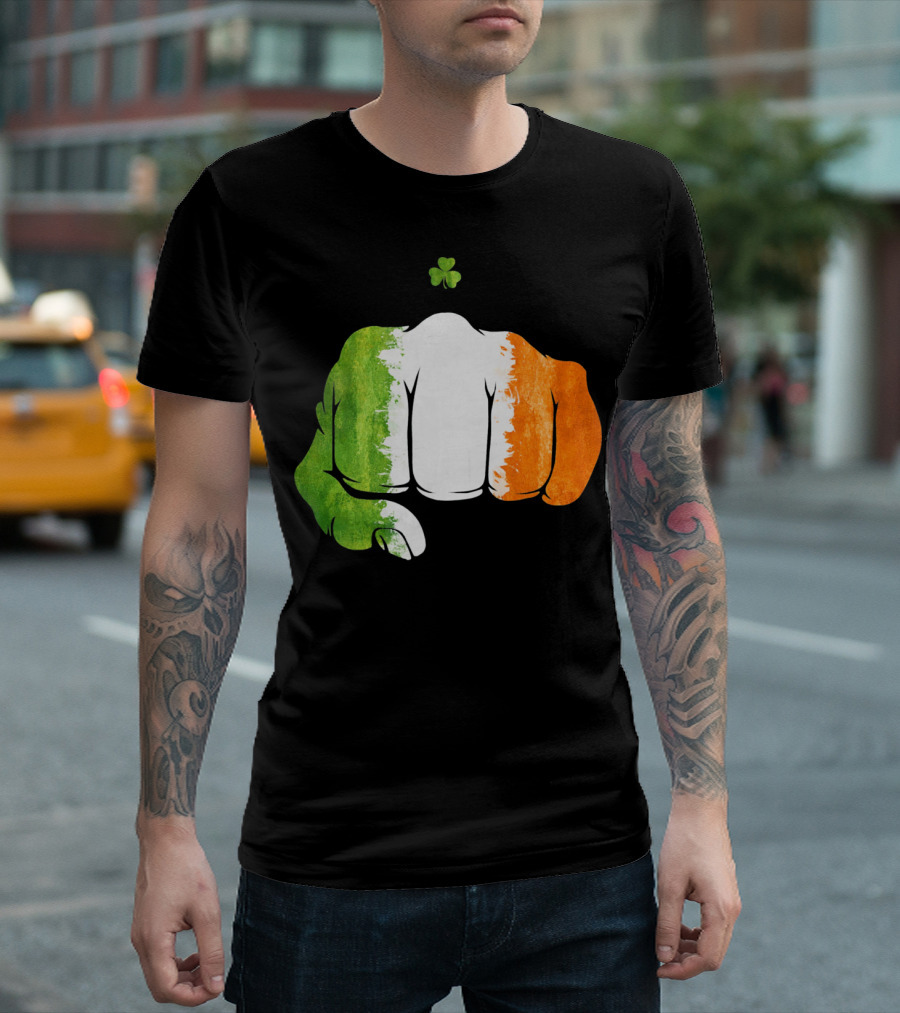 Irish Fighting Fist With Tricolor And Shamrock Mixed Martial Arts T-Shirt