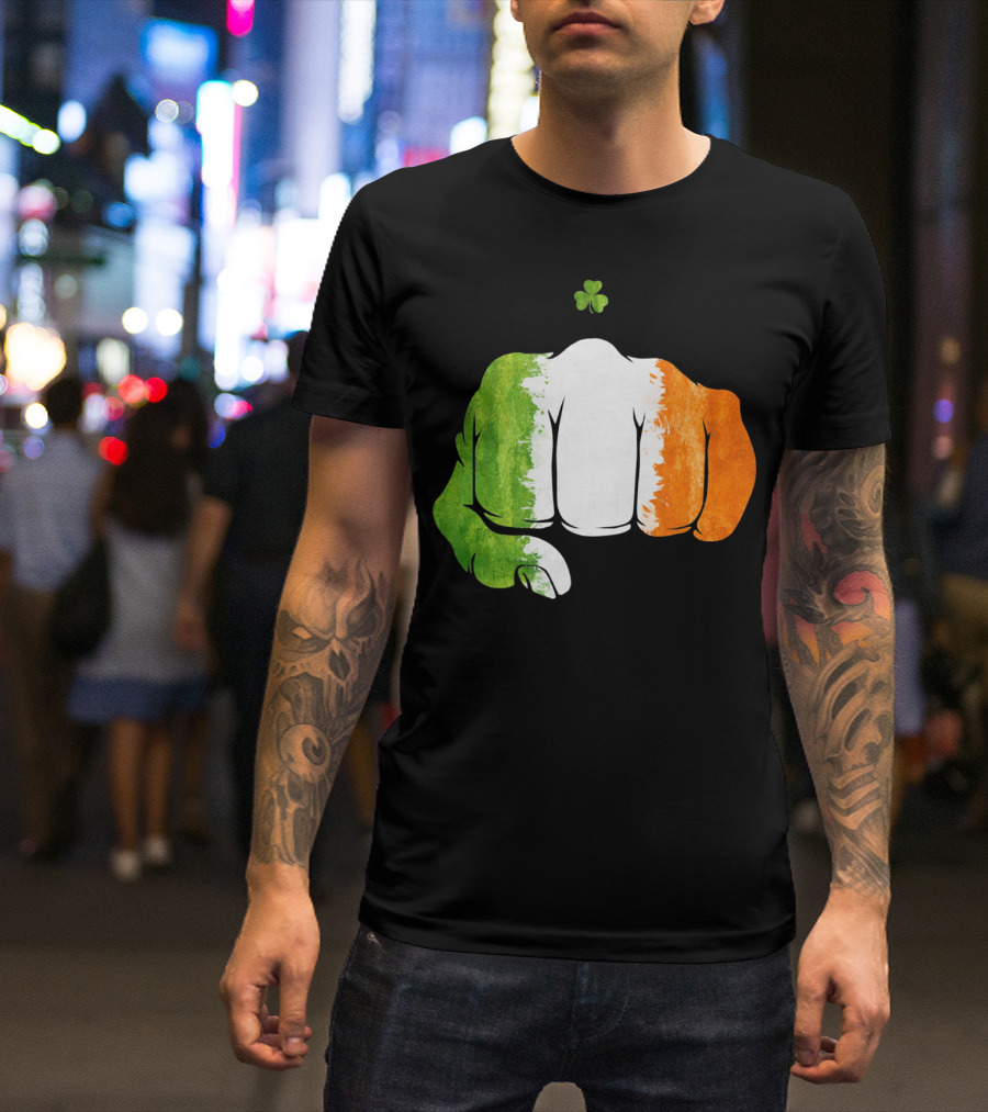 Irish Fighting Fist With Tricolor And Shamrock Mixed Martial Arts T-Shirt