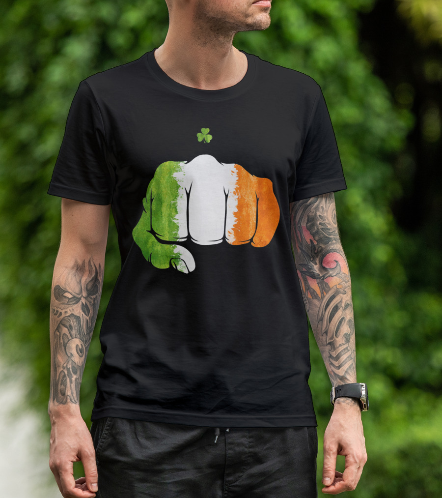 Irish Fighting Fist With Tricolor And Shamrock Mixed Martial Arts T-Shirt