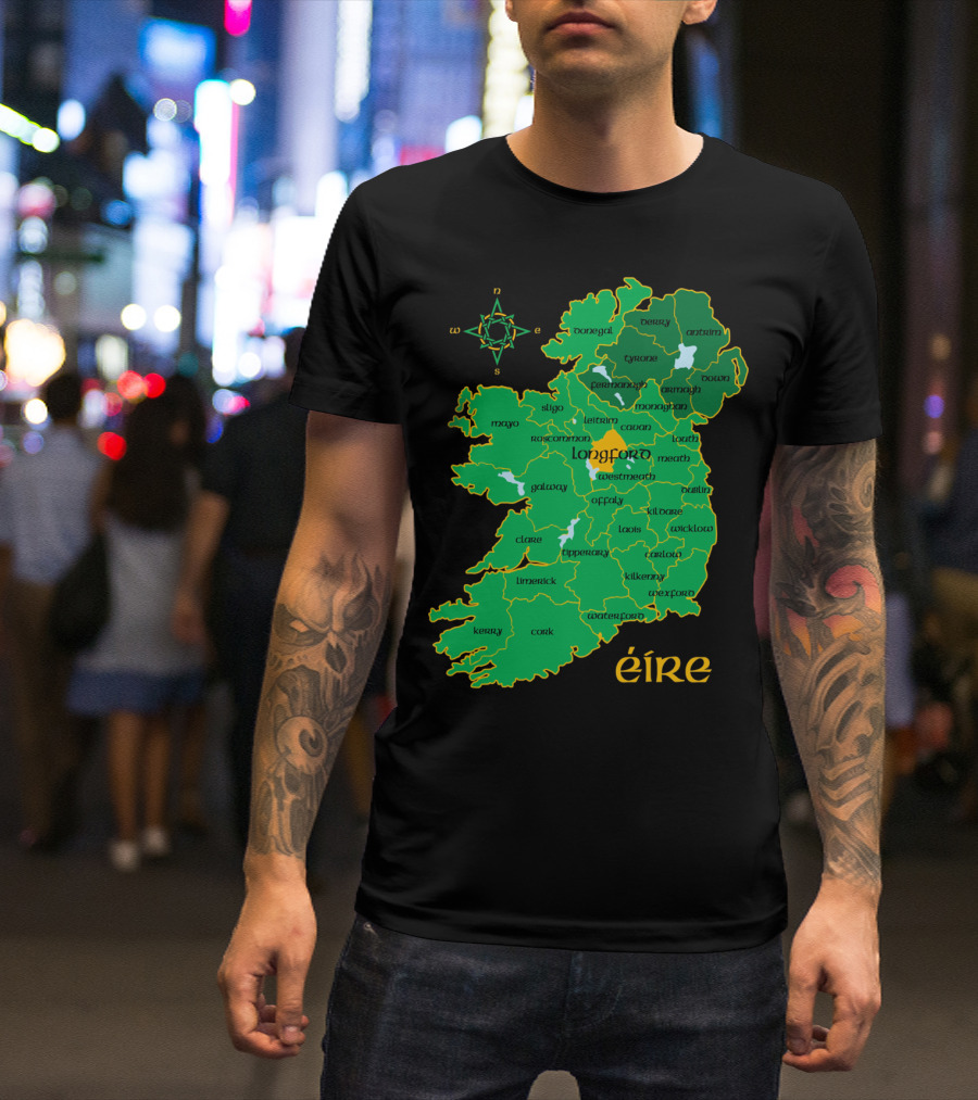 Longford Ireland Map Eire Travel Irish Coun Regions T-Shirt