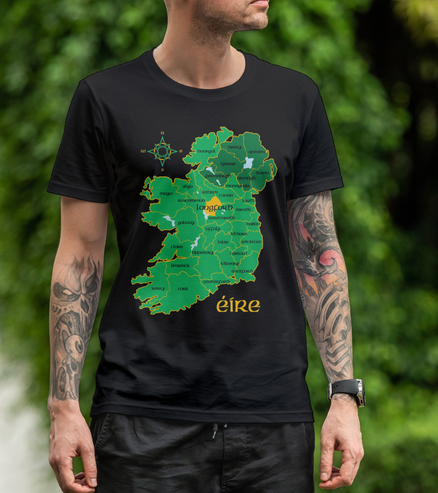 Longford Ireland Map Eire Travel Irish Coun Regions T-Shirt