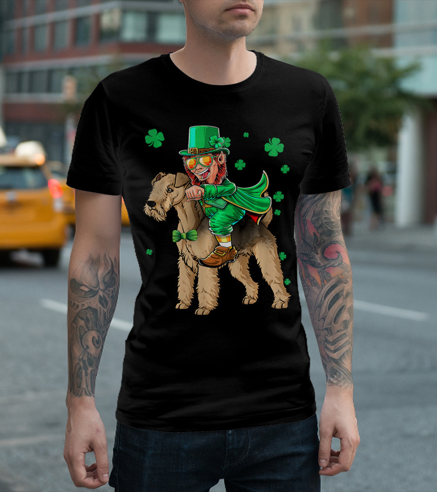 Leprechaun Lakeland Terrier Shamrock Celebration with Green Hat and Bow Tie T-Shirt