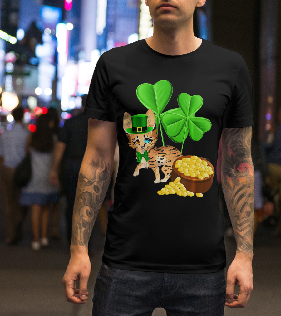 Ocicat St Patricks Day Leprechaun With Shamrocks And Gold Coins T-Shirt