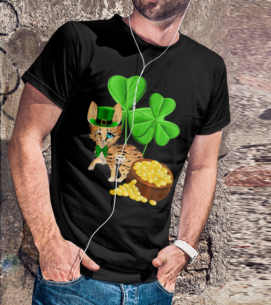 Ocicat St Patricks Day Leprechaun With Shamrocks And Gold Coins T-Shirt