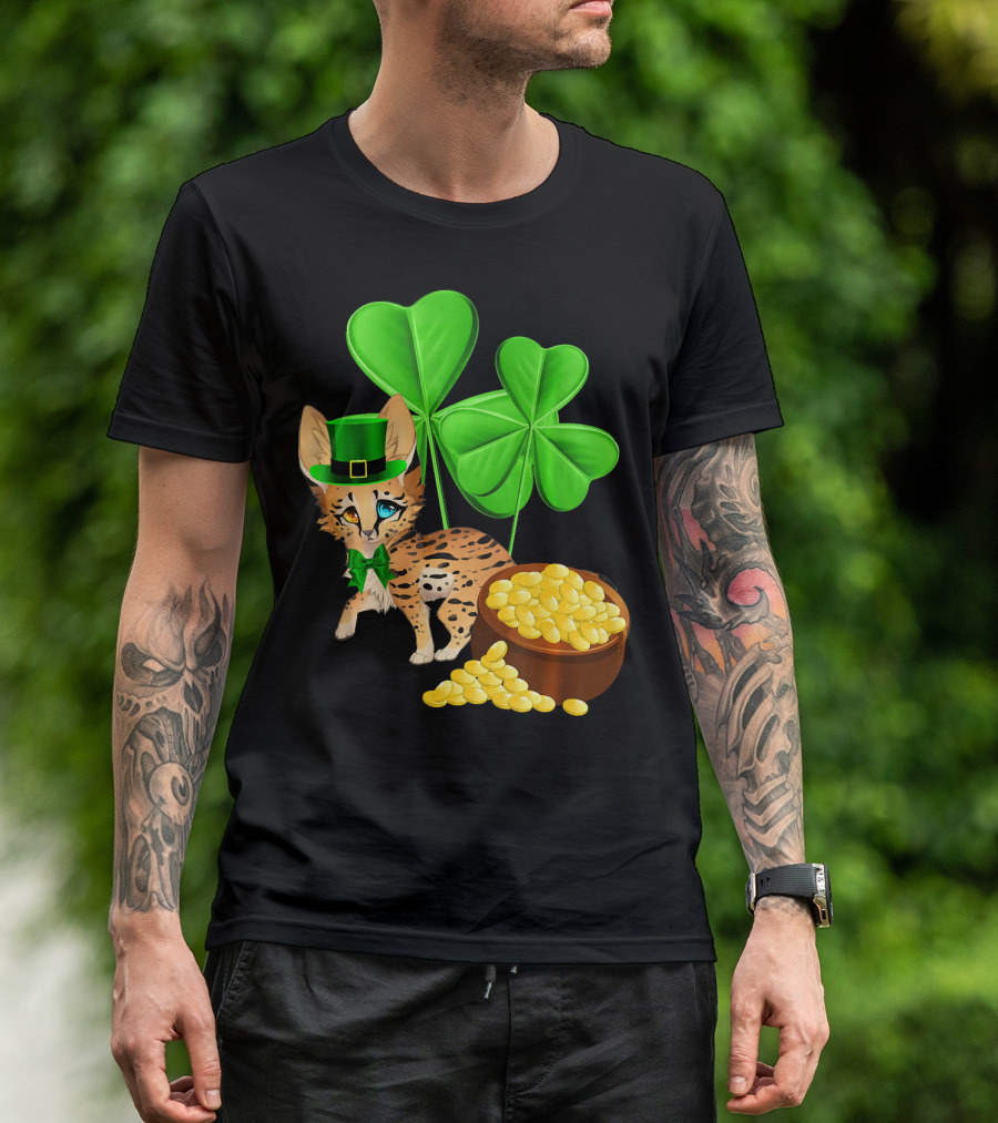 Ocicat St Patricks Day Leprechaun With Shamrocks And Gold Coins T-Shirt