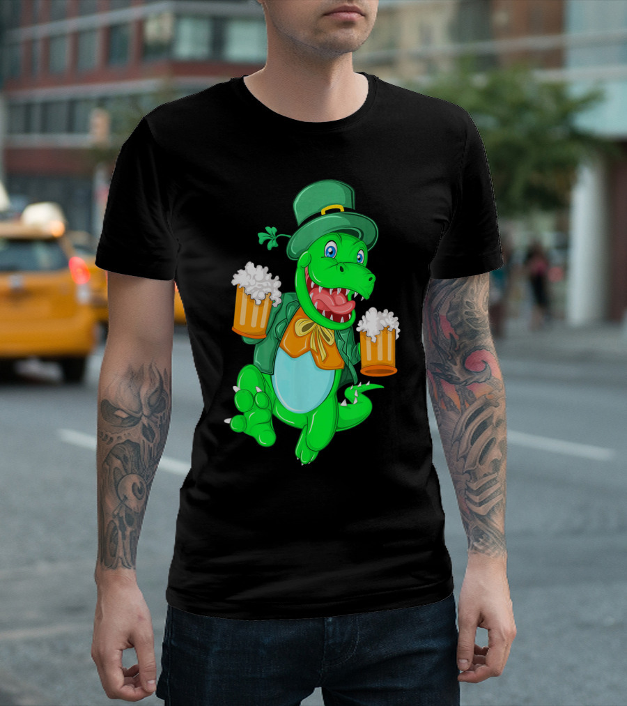 Irish Leprechaun Dinosaur Beer Party T-Shirt