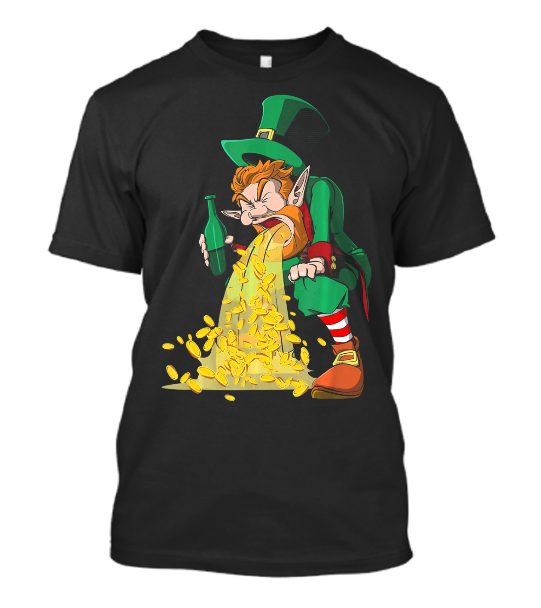 Funny St Patricks Day Puking Leprechaun With Beer And Gold Coins T-Shirt