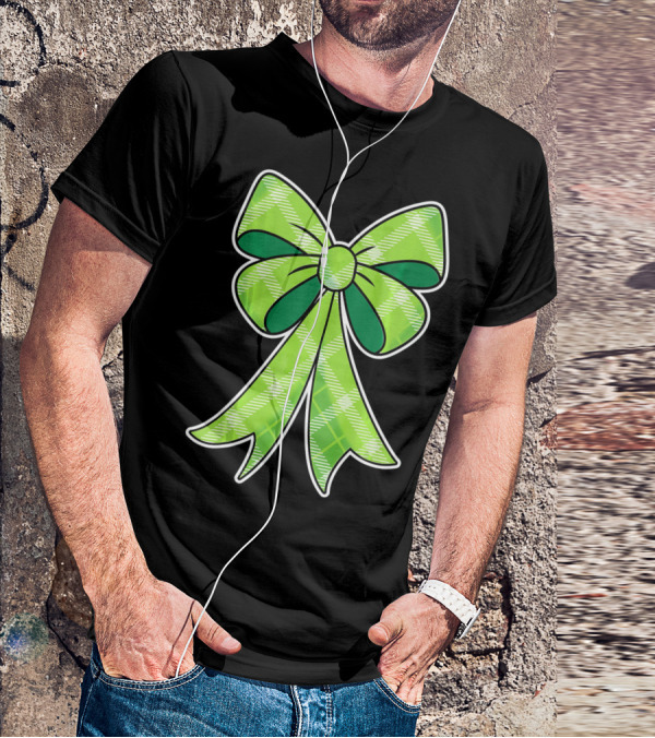 Girls St Patricks Day Green Plaid Bow T-Shirt