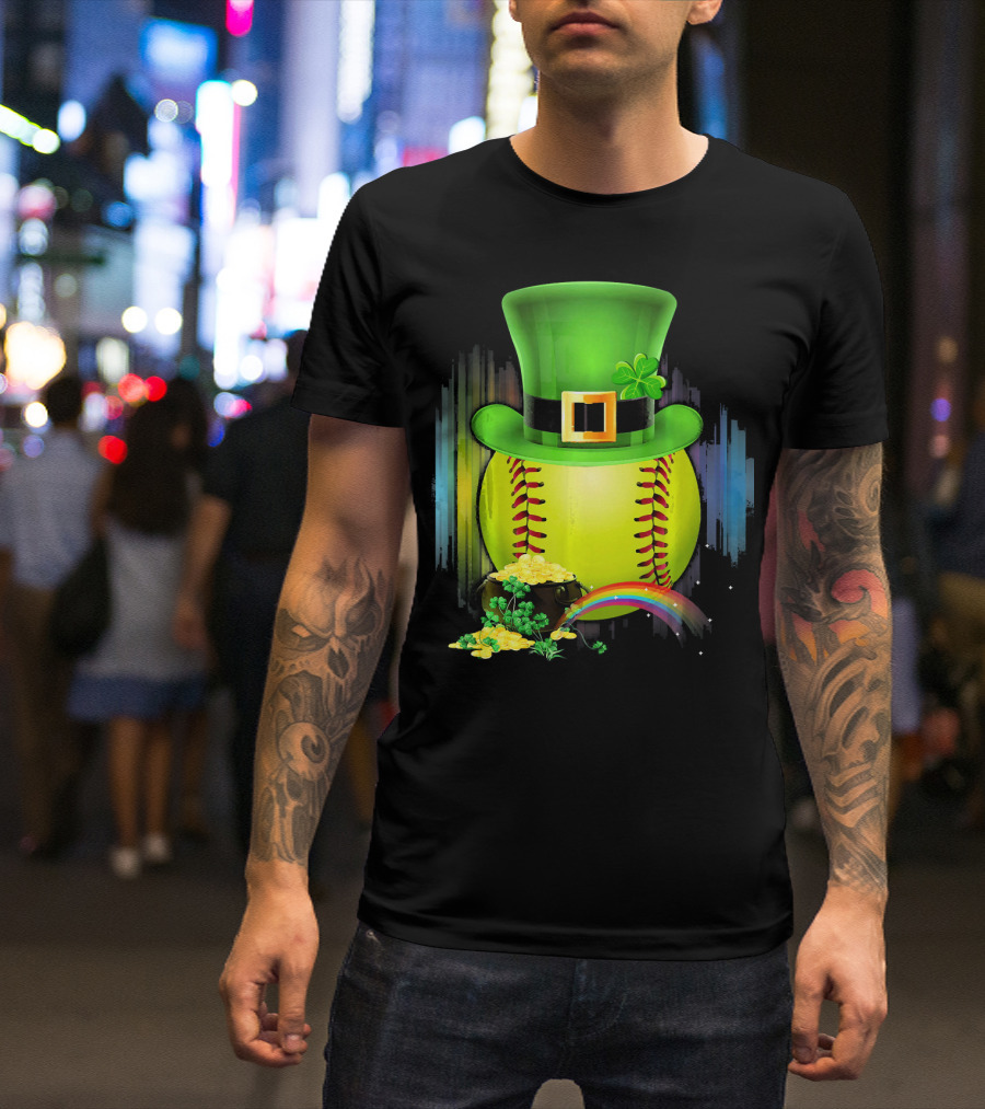 Leprechaun Softball St. Patrick's Day Coin Rainbow T-Shirt