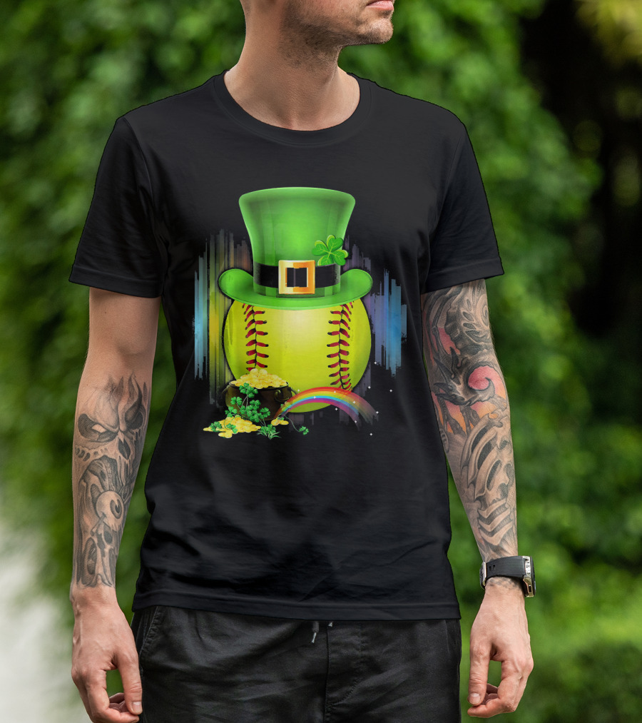 Leprechaun Softball St. Patrick's Day Coin Rainbow T-Shirt