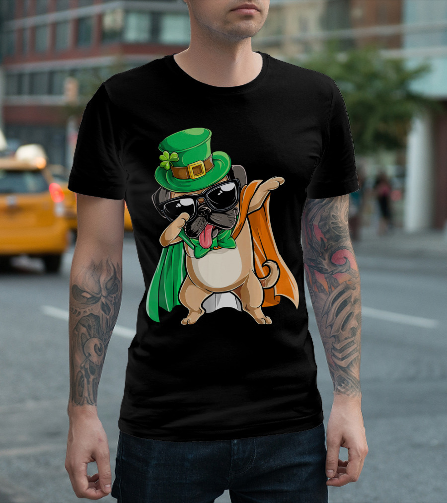 Dabbing Pug St Patrick's Day Leprechaun Hat Cape T-Shirt