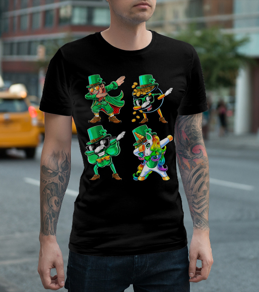 Dabbing Leprechaun Shamrock Unicorn Coin-Throwing Glasses Rabbit T-Shirt