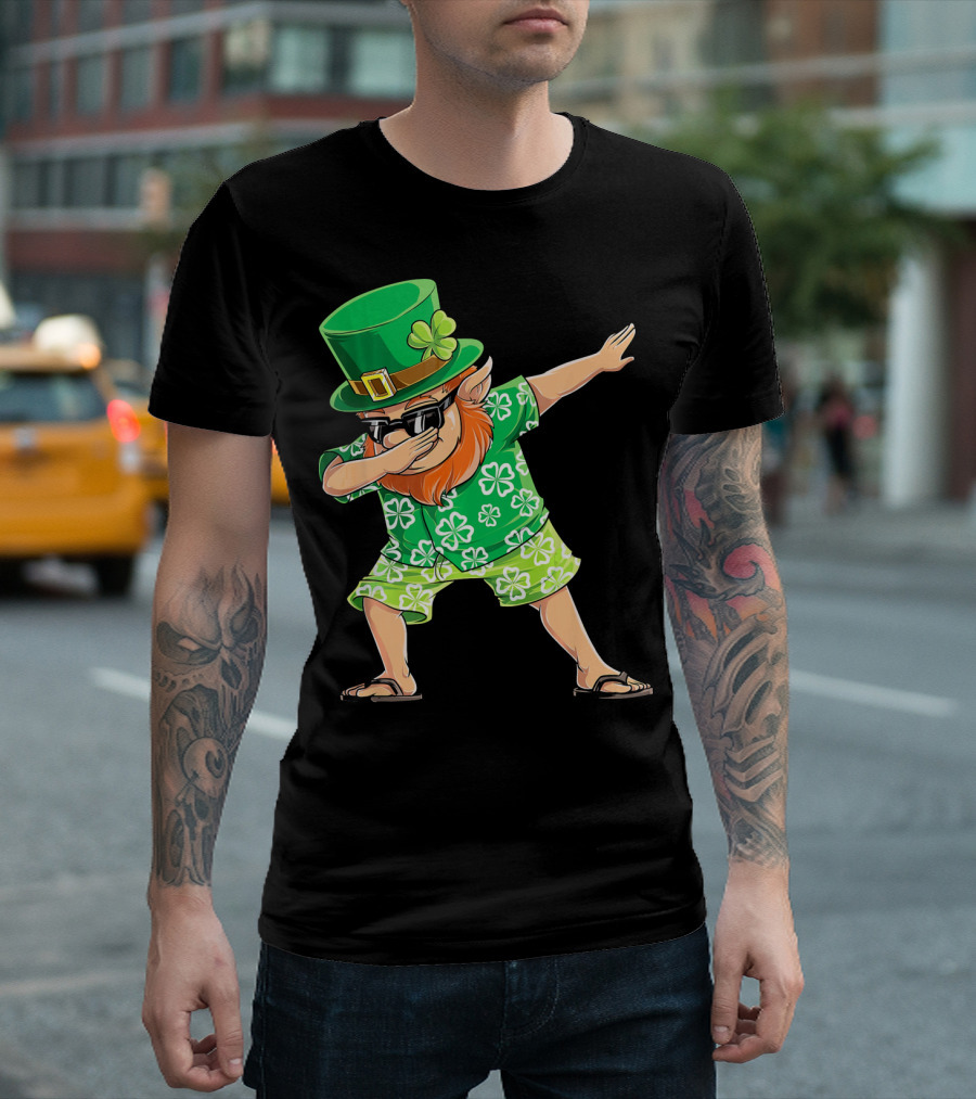 Dabbing Leprechaun in Hawaiian Clover T-Shirt