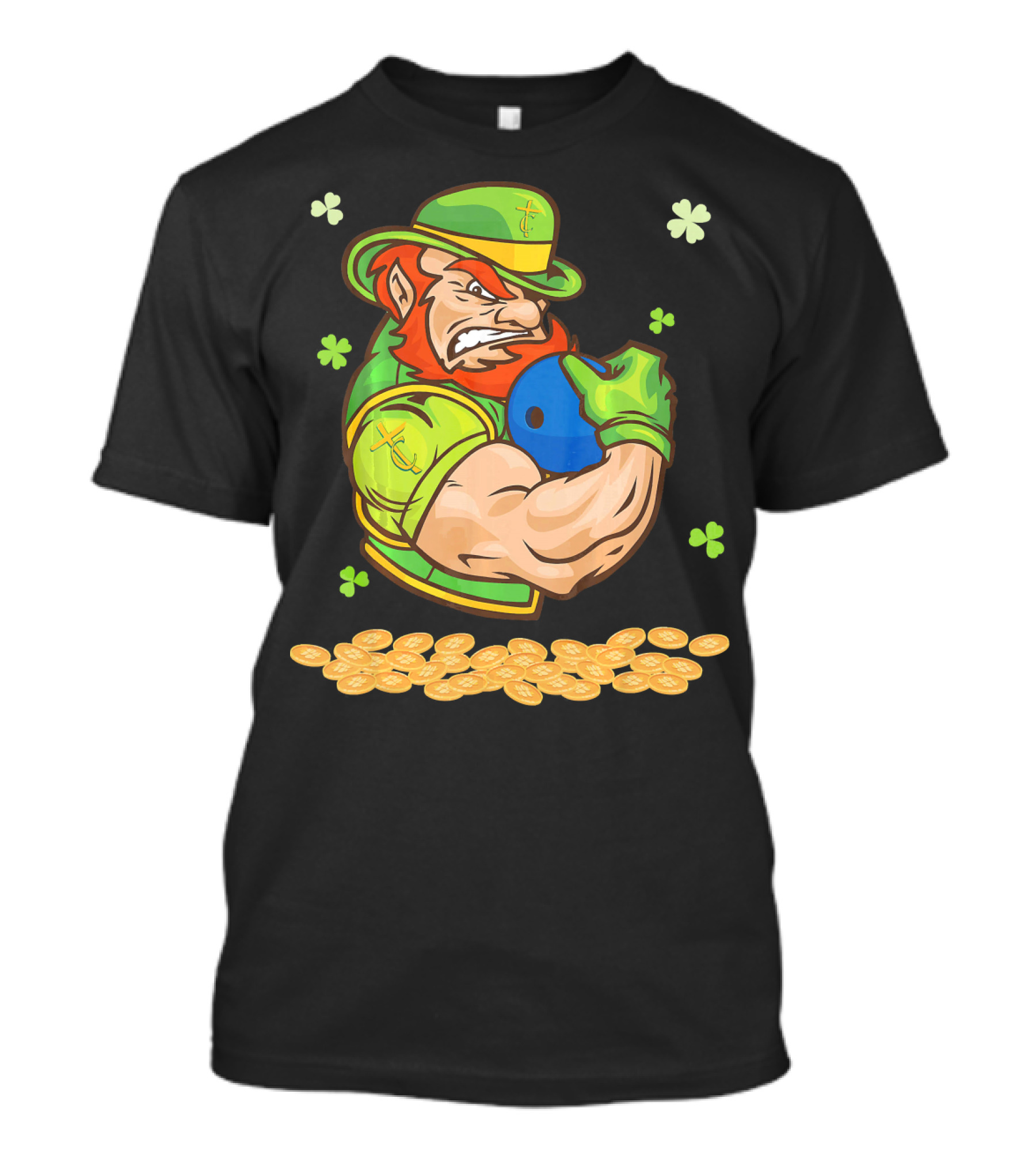 Leprechaun Playing Bowling Around Shamrock Coins And Clover T-Shirt
