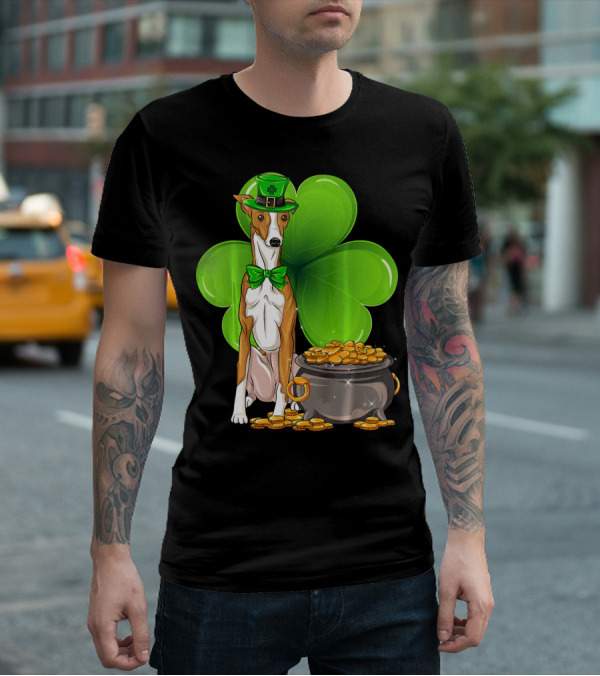 Whippet Leprechaun Dog With Shamrock And Pot Of Gold St Patricks Day T-Shirt