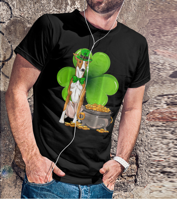 Whippet Leprechaun Dog With Shamrock And Pot Of Gold St Patricks Day T-Shirt