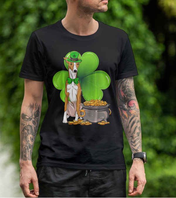 Whippet Leprechaun Dog With Shamrock And Pot Of Gold St Patricks Day T-Shirt