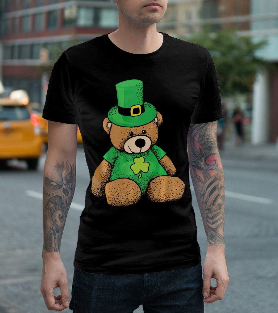 St. Patrick's Day Irish Teddy Bear with Leprechaun Hat and Clover T-Shirt