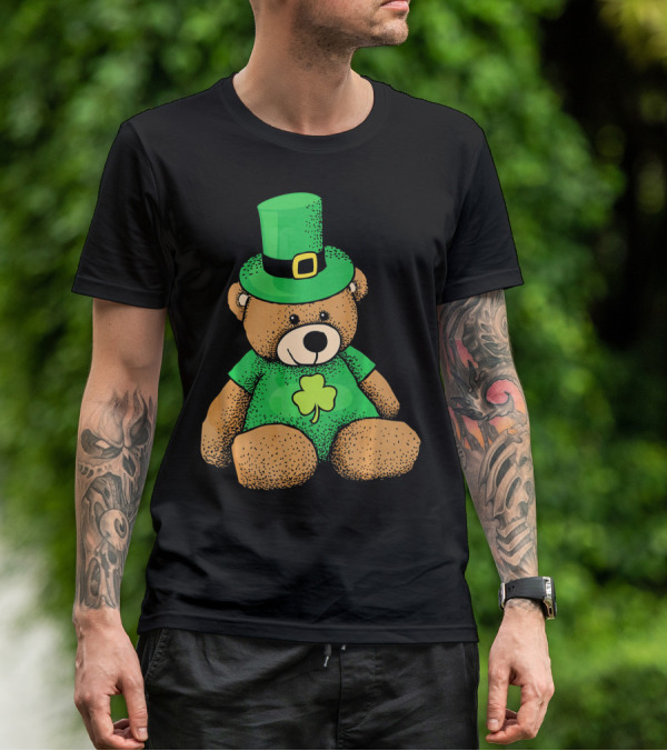 St. Patrick's Day Irish Teddy Bear With Leprechaun Hat And Clover T-Shirt