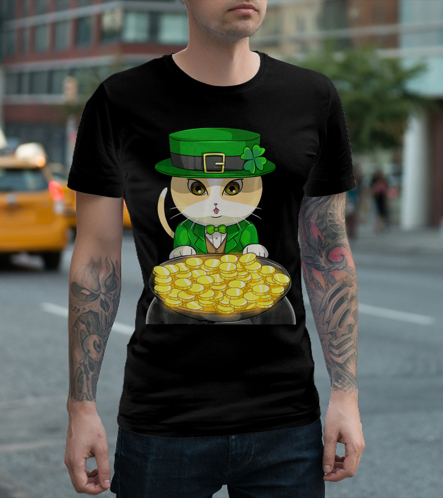 Exotic Cat Leprechaun with Pot of Gold Funny Cat Lover T-Shirt