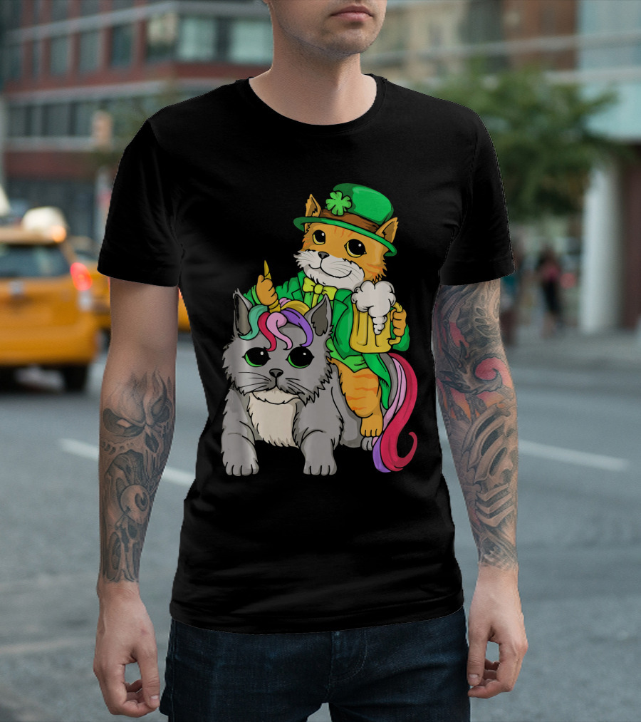 St Patricks Day Caticorn Cat Unicor Shamrock Beer Mug T-Shirt