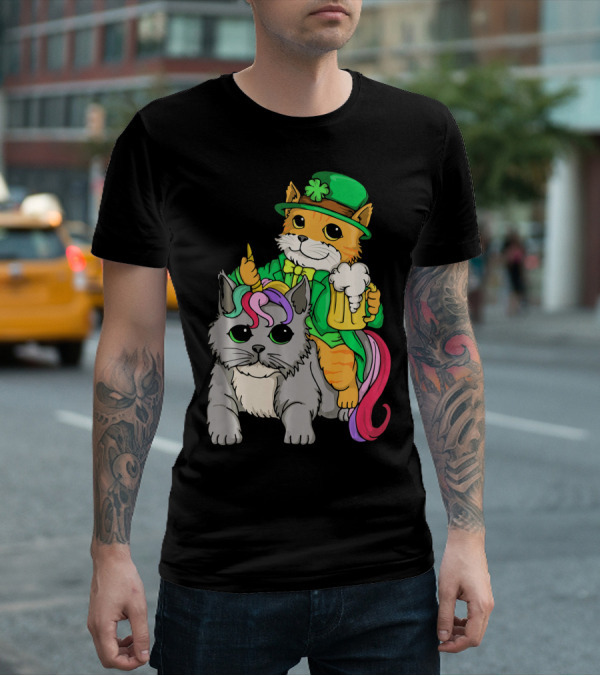 St Patricks Day Caticorn Cat Unicor Shamrock Beer Mug T-Shirt