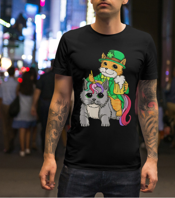 St Patricks Day Caticorn Cat Unicor Shamrock Beer Mug T-Shirt