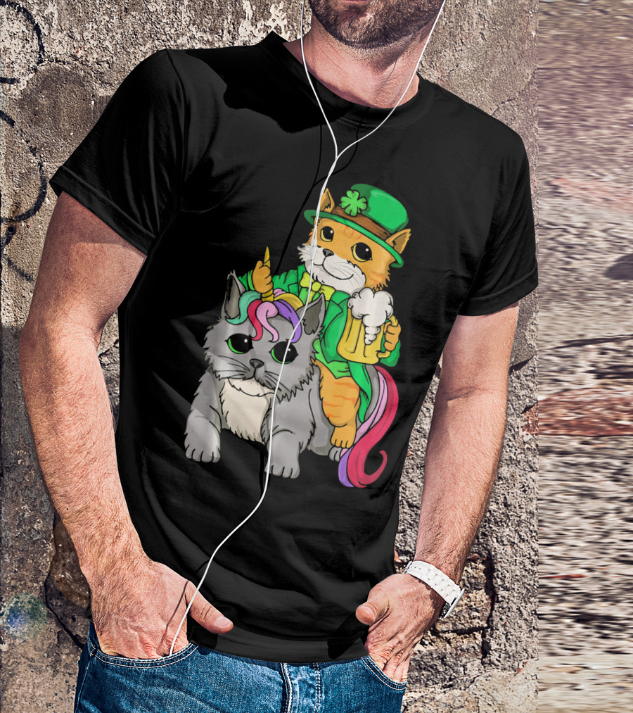 St Patricks Day Caticorn Cat Unicor Shamrock Beer Mug T-Shirt