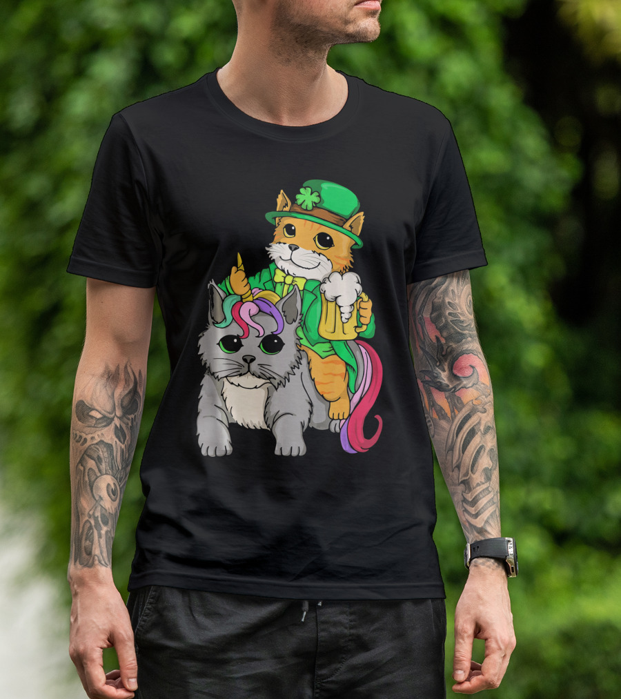 St Patricks Day Caticorn Cat Unicor Shamrock Beer Mug T-Shirt