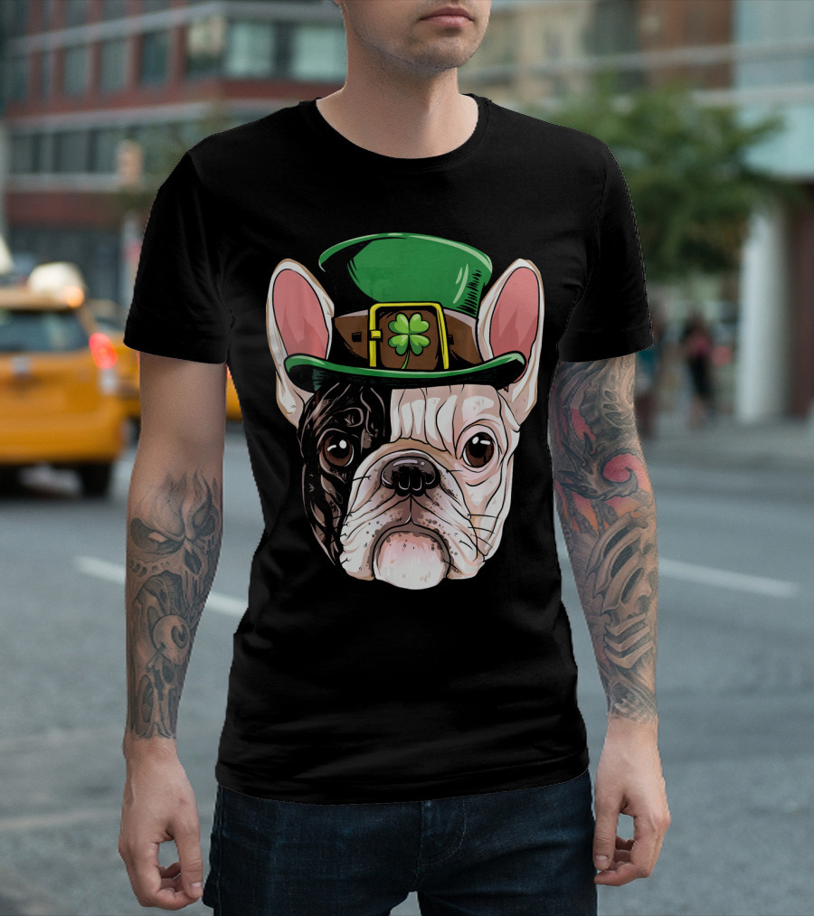French Bulldog Leprechaun Hat St Pat Clover T-Shirt