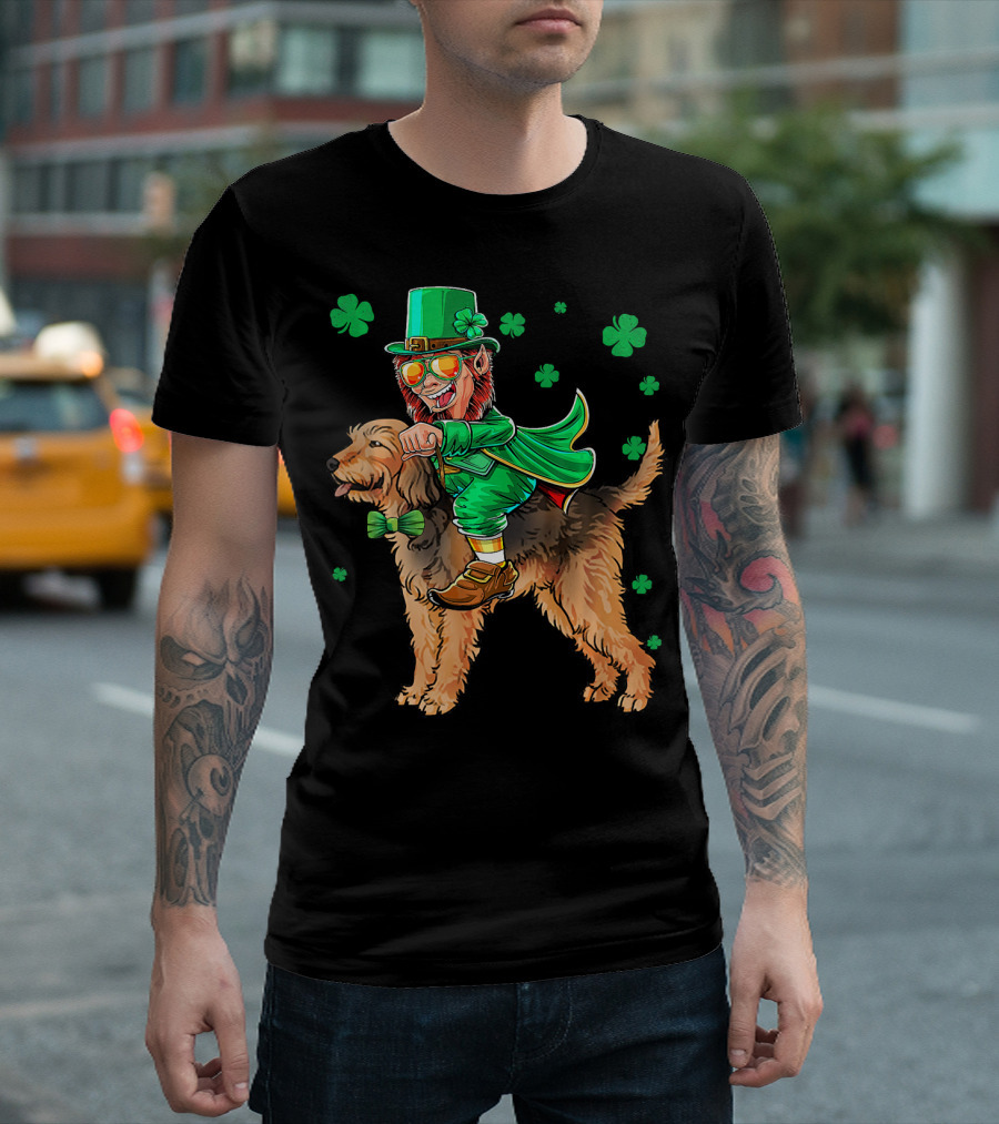 Leprechaun Riding Otterhound With Shamrocks St. Patri St. Patrick's Day T-Shirt