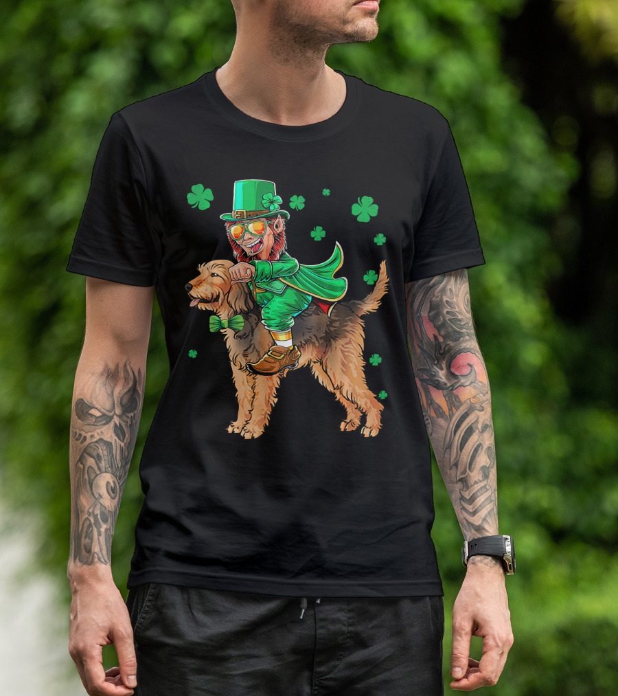 Leprechaun Riding Otterhound With Shamrocks St. Patri St. Patrick's Day T-Shirt
