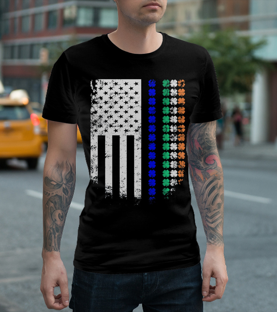 American Flag Irish Police Officer Shamrock Line T-Shirt