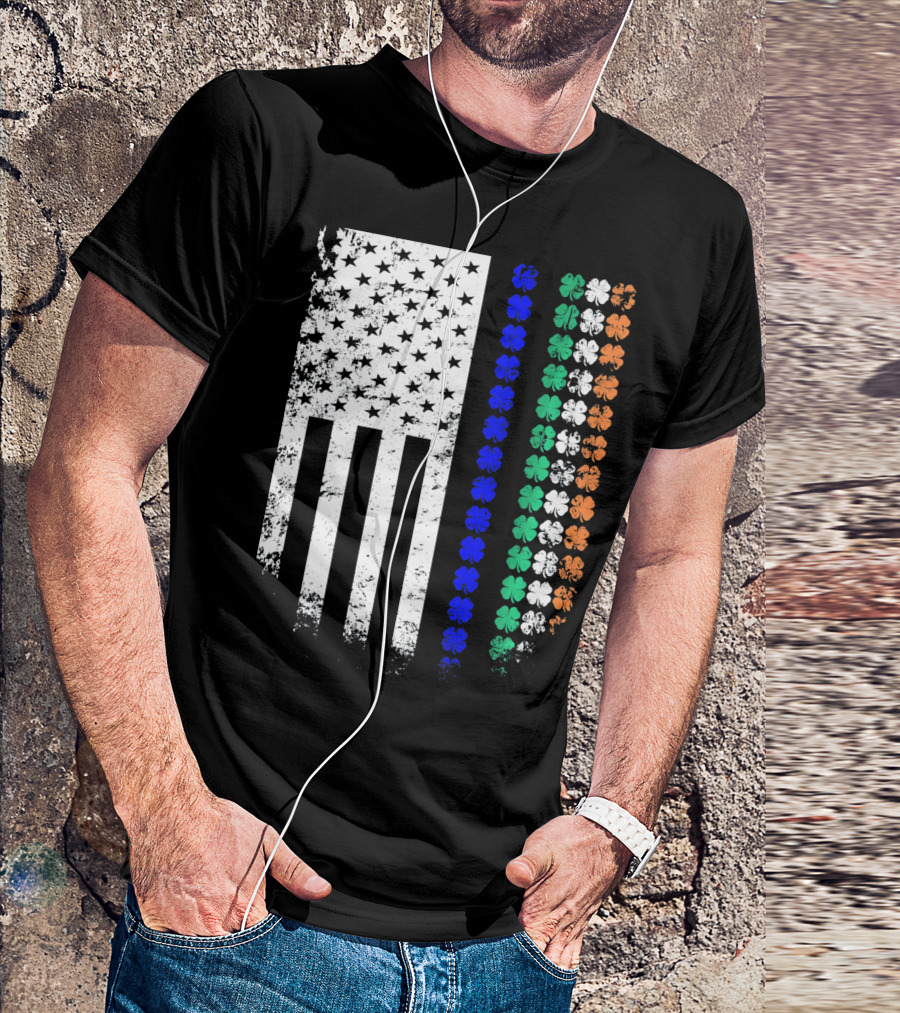 American Flag Irish Police Officer Shamrock Line T-Shirt