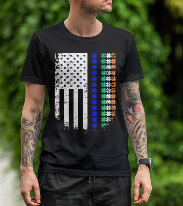 American Flag Irish Police Officer Shamrock Line T-Shirt