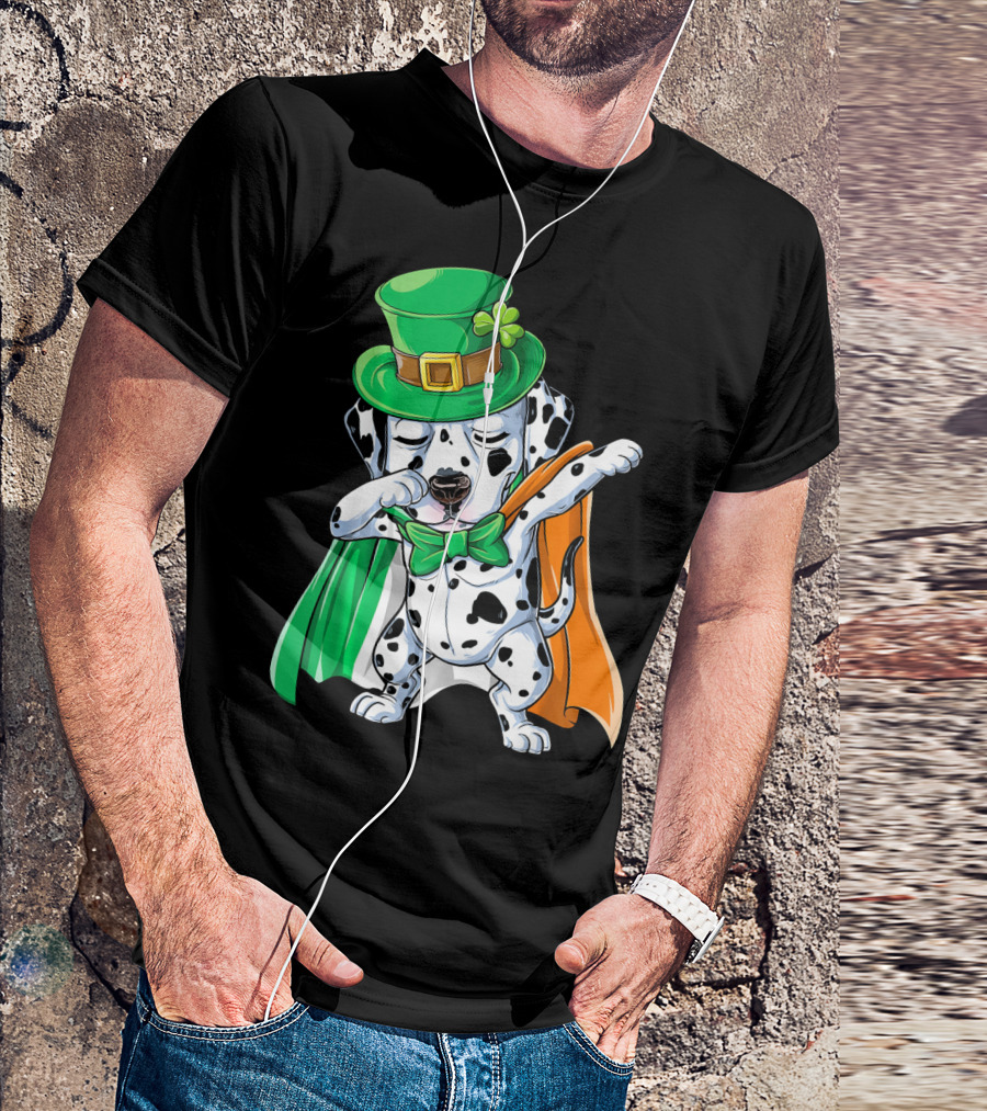 Saint Patrick's Day Dabbing Dalmatian In Green Hat And Irish Colors T-Shirt