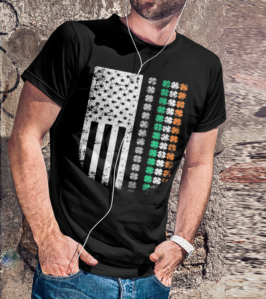 St Patricks Day Shamrock Flag Irish American T-Shirt