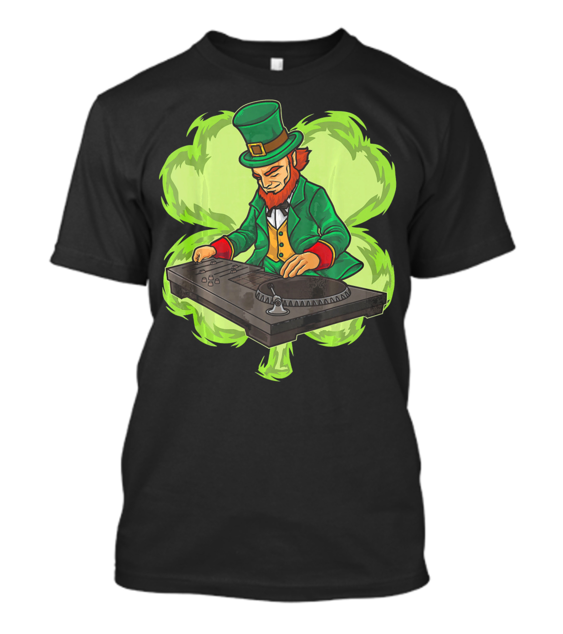DJ Leprechaun Irish Luck Live On Stage With Turntable Shamrock T-Shirt
