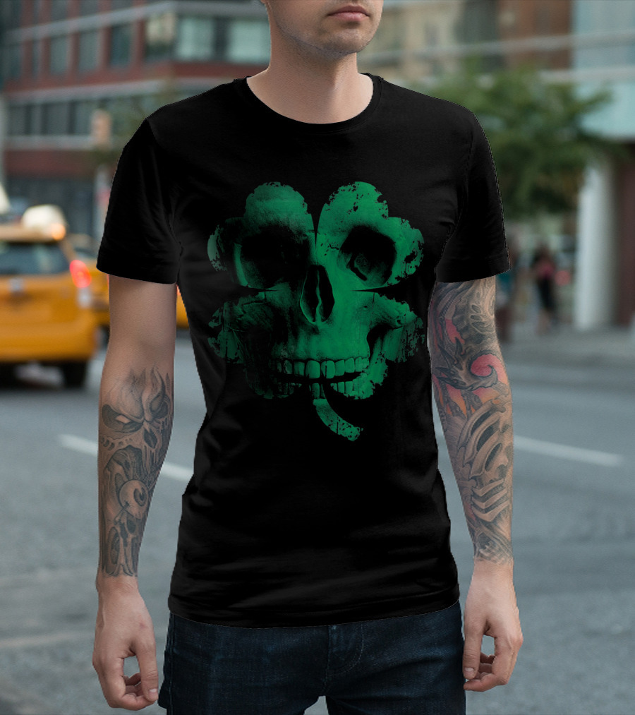 Shamrock Skull Irish Clover Skeleton T-Shirt